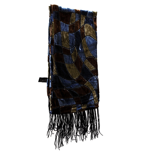 Schal aus Samt & Seide doppelseitig blau braun dunkelgrün 6118